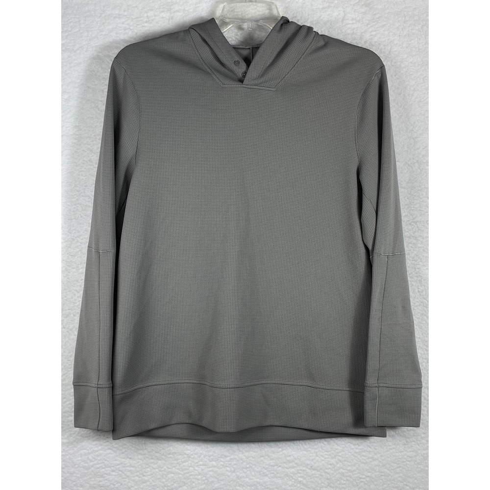 Lululemon Mens Grey Waffle Knit Pullover Hoodie Snap Neck Activewear Size Medium